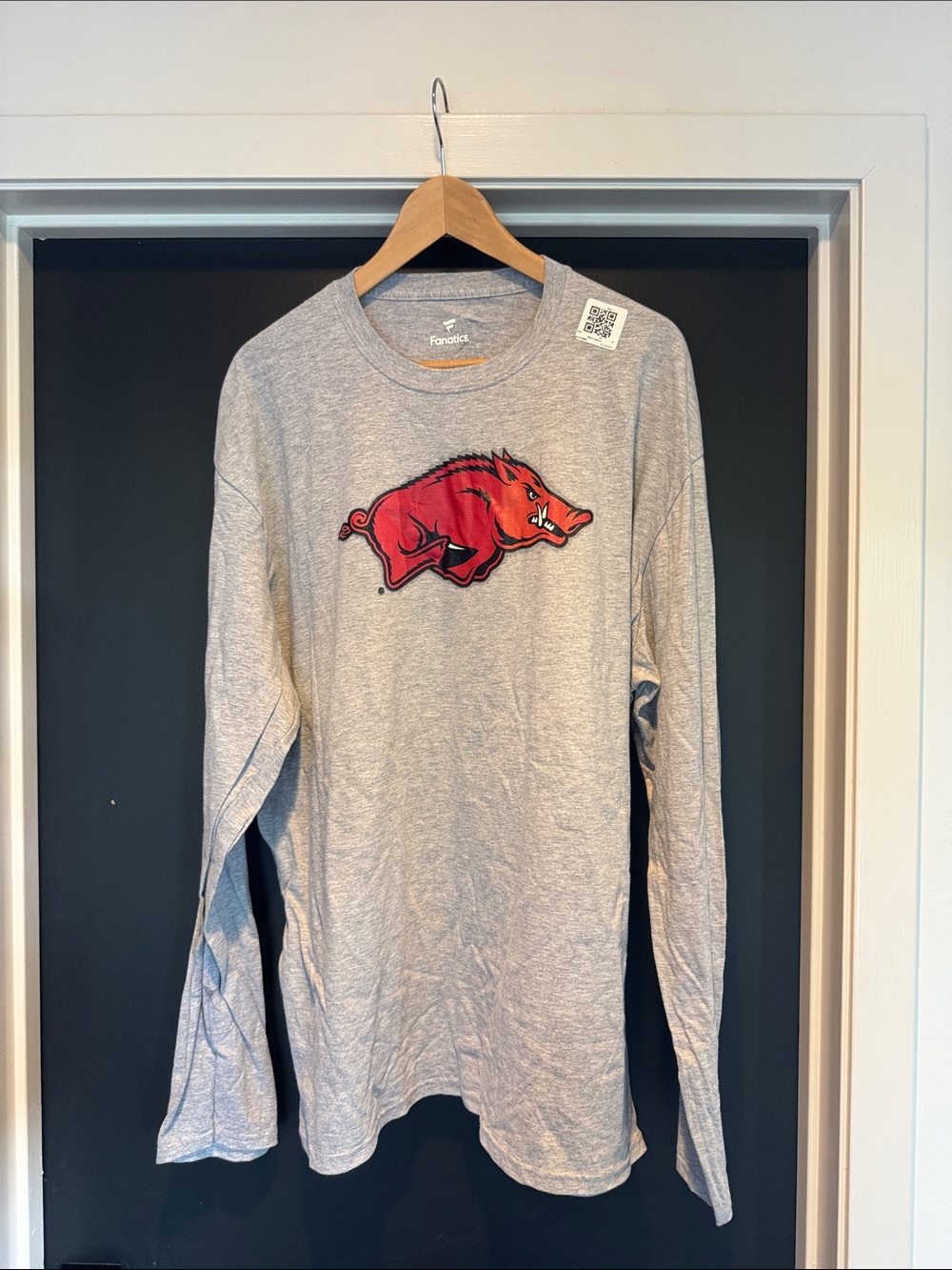 Arkansas Razorbacks Fanatics Long Sleeve Shirt NCAA Gray Mens 2XL NWOT